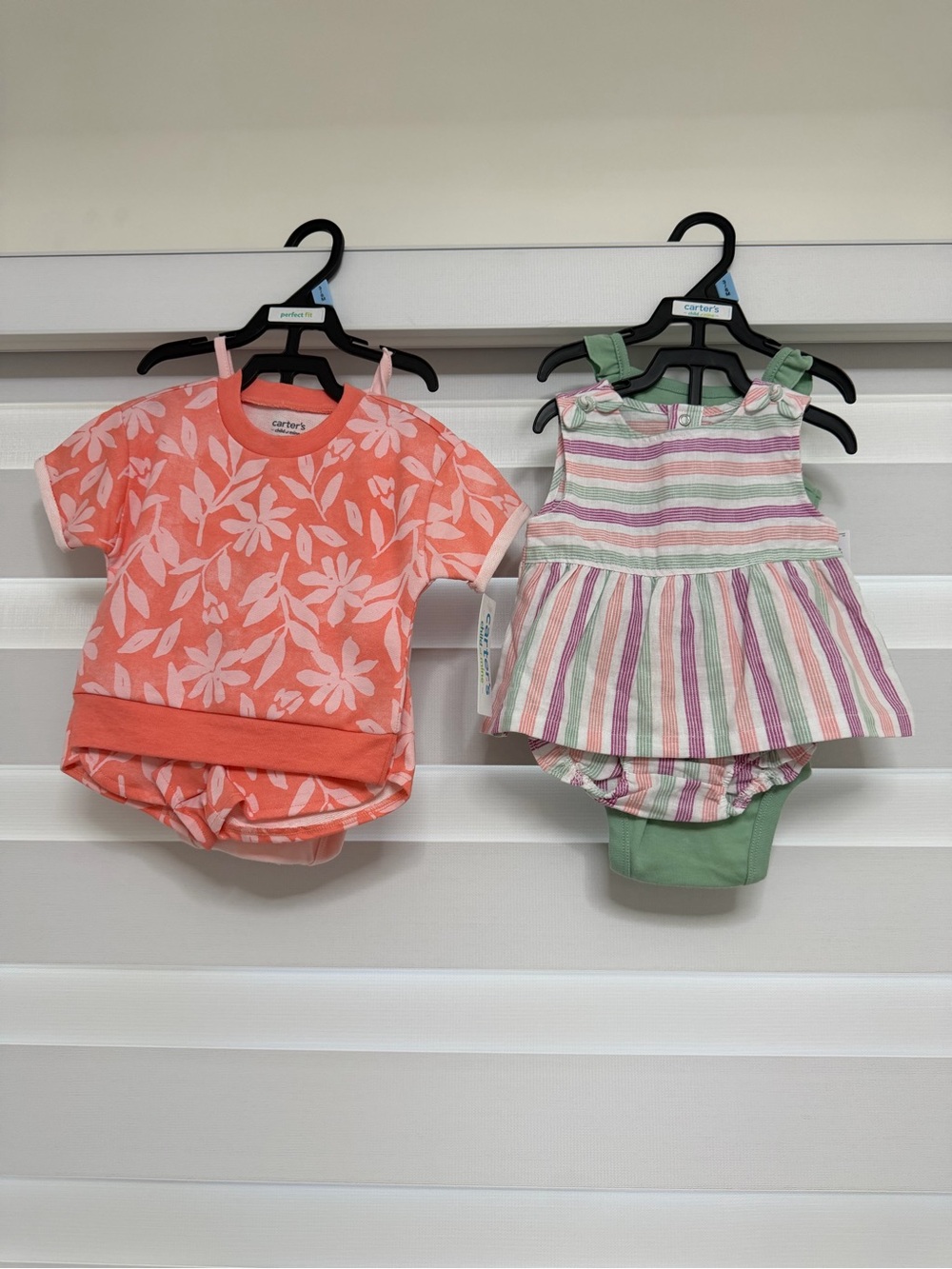 Carter's Coral Floral Top & Pastel Striped Dress-Style Romper Set